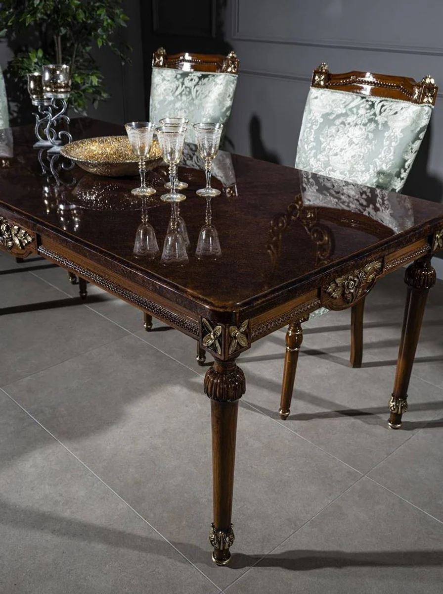 Luxury baroque dining room set mint green / brown - 1 dining table & 6 dining chairs - noble dining room furniture in baroque style