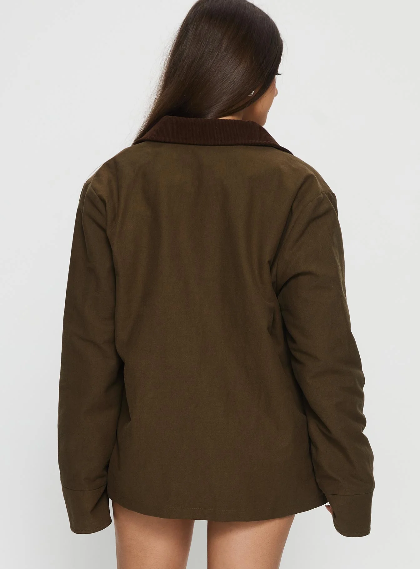 Livya Contrast Collar Utility Jacket Khaki