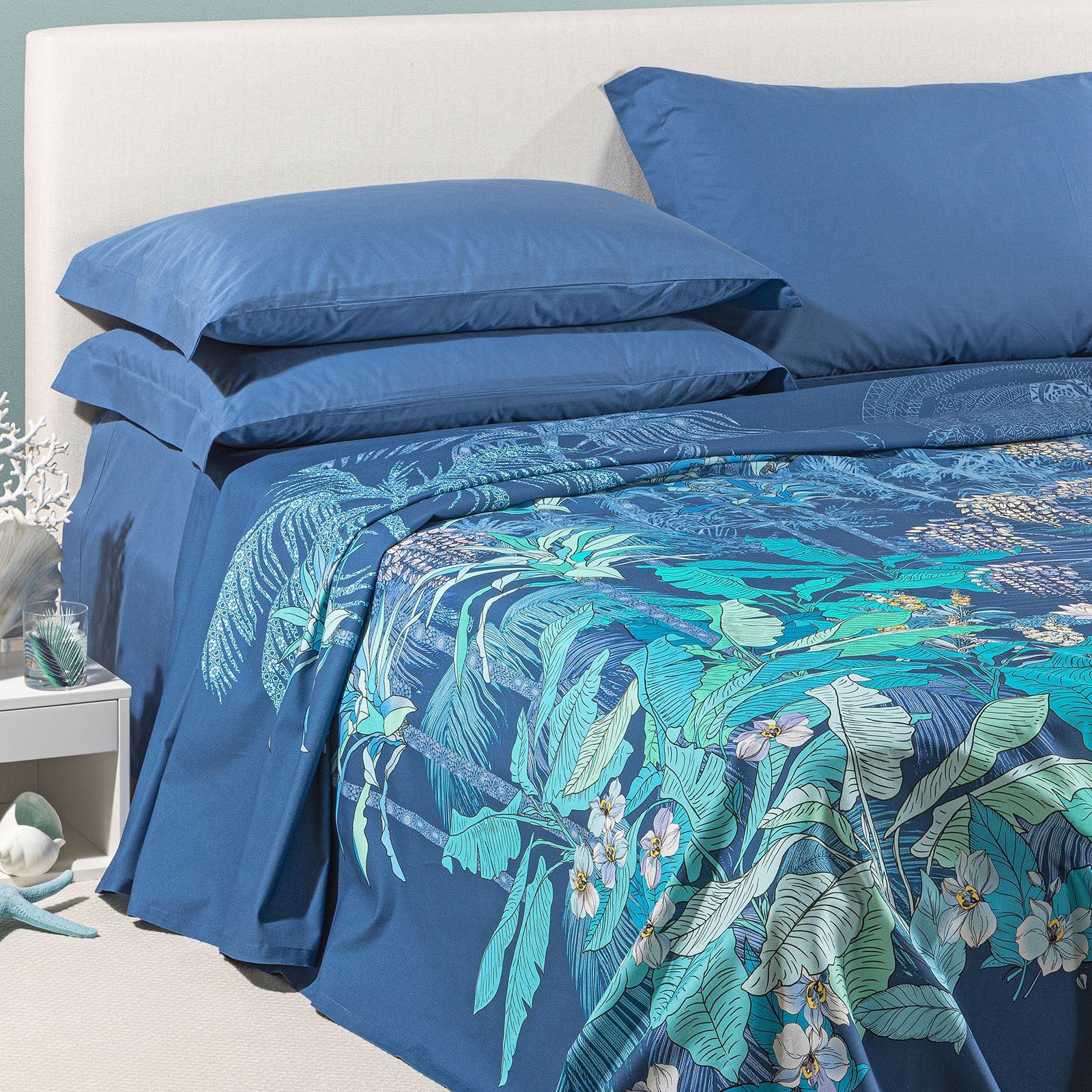 Copriletto Non Trapuntato In Cotone Panama Miami Beach Matrimoniale Blu Caleffi