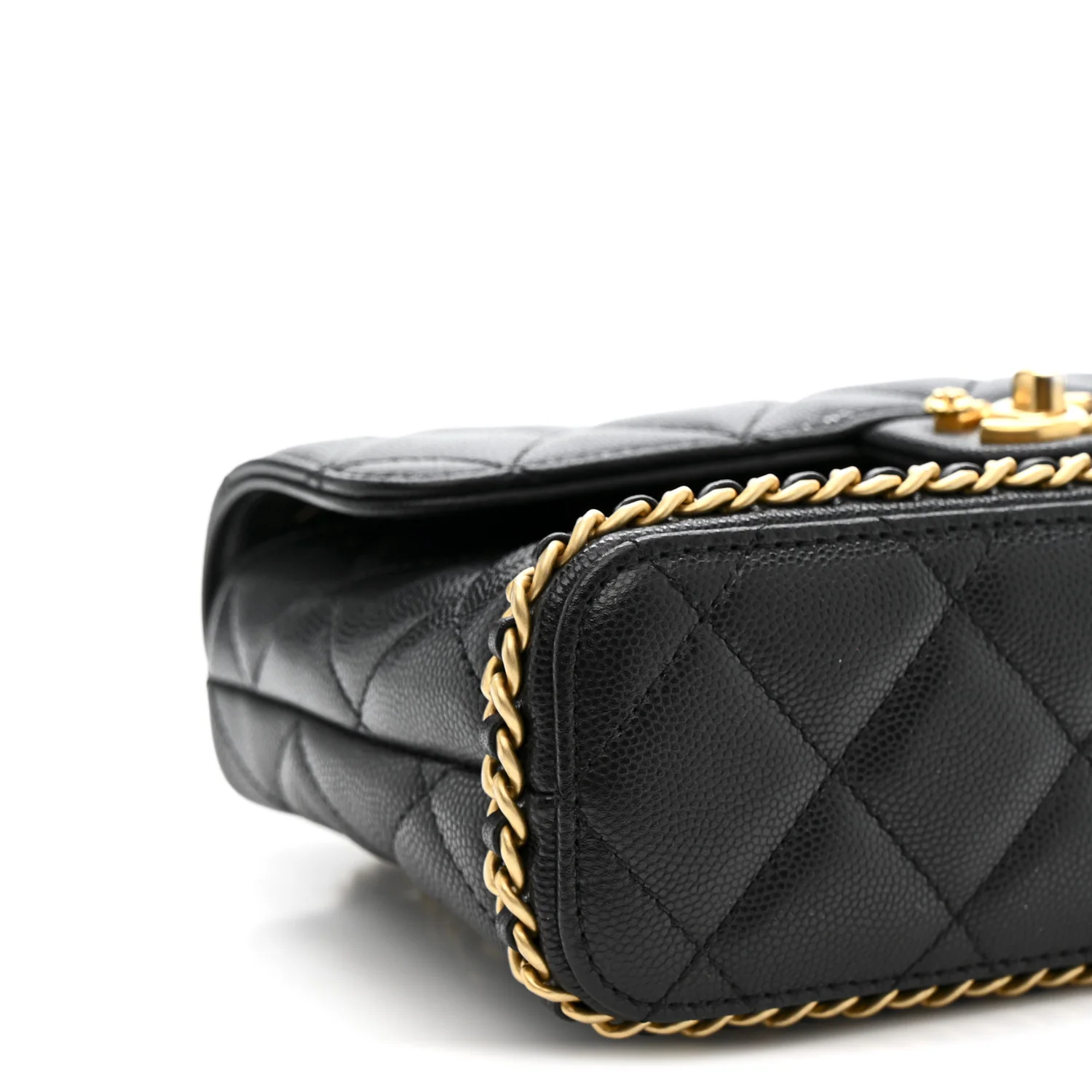 Caviar Quilted Camellia Chain Around Flap Black - Top Club