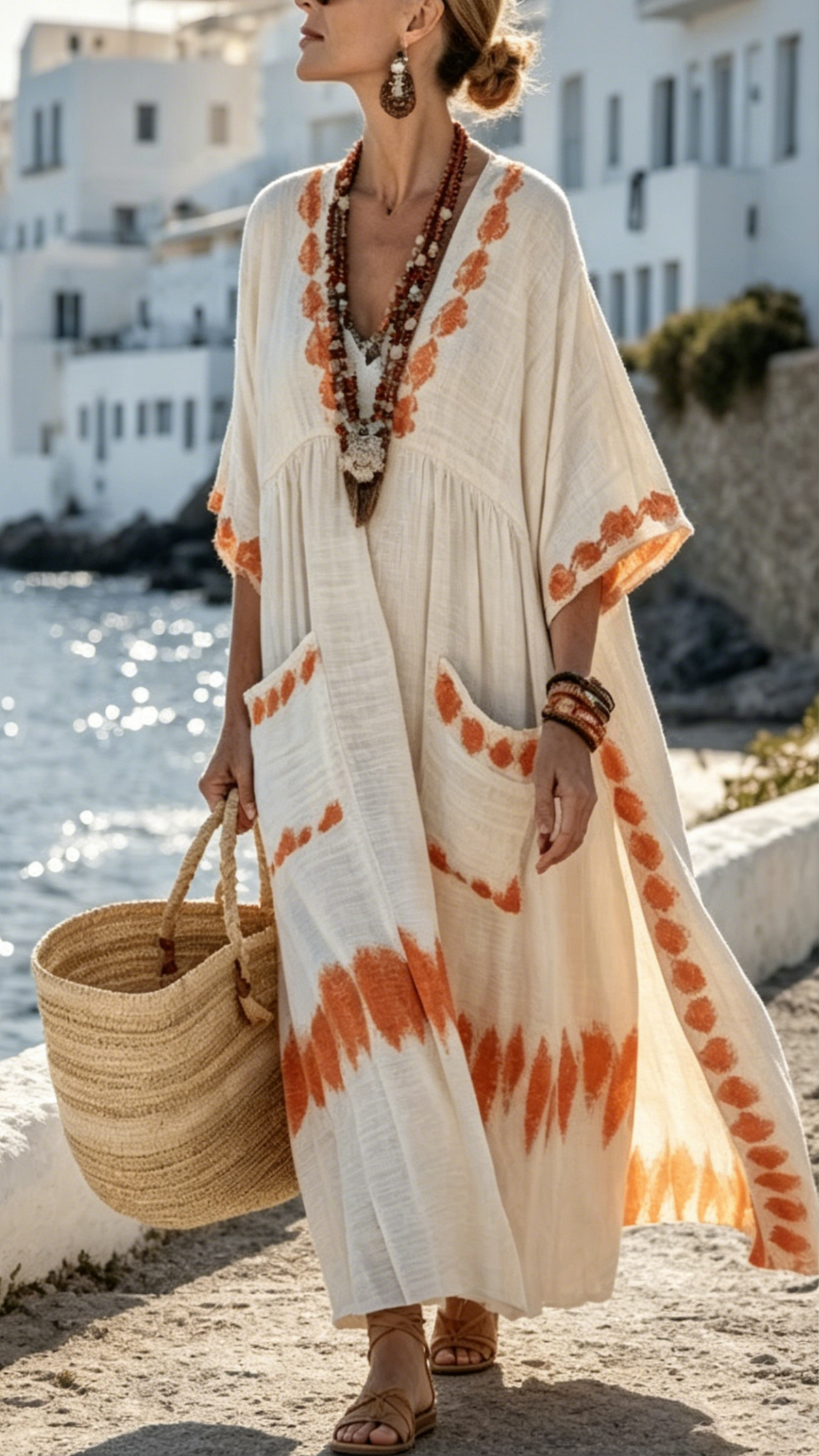 Women's V-Neck Midi Dress with Half Sleeves and Patch Pockets - Nordfashionstorm - Women's Clothing, Fashion for You - Nordfashionstorm.com