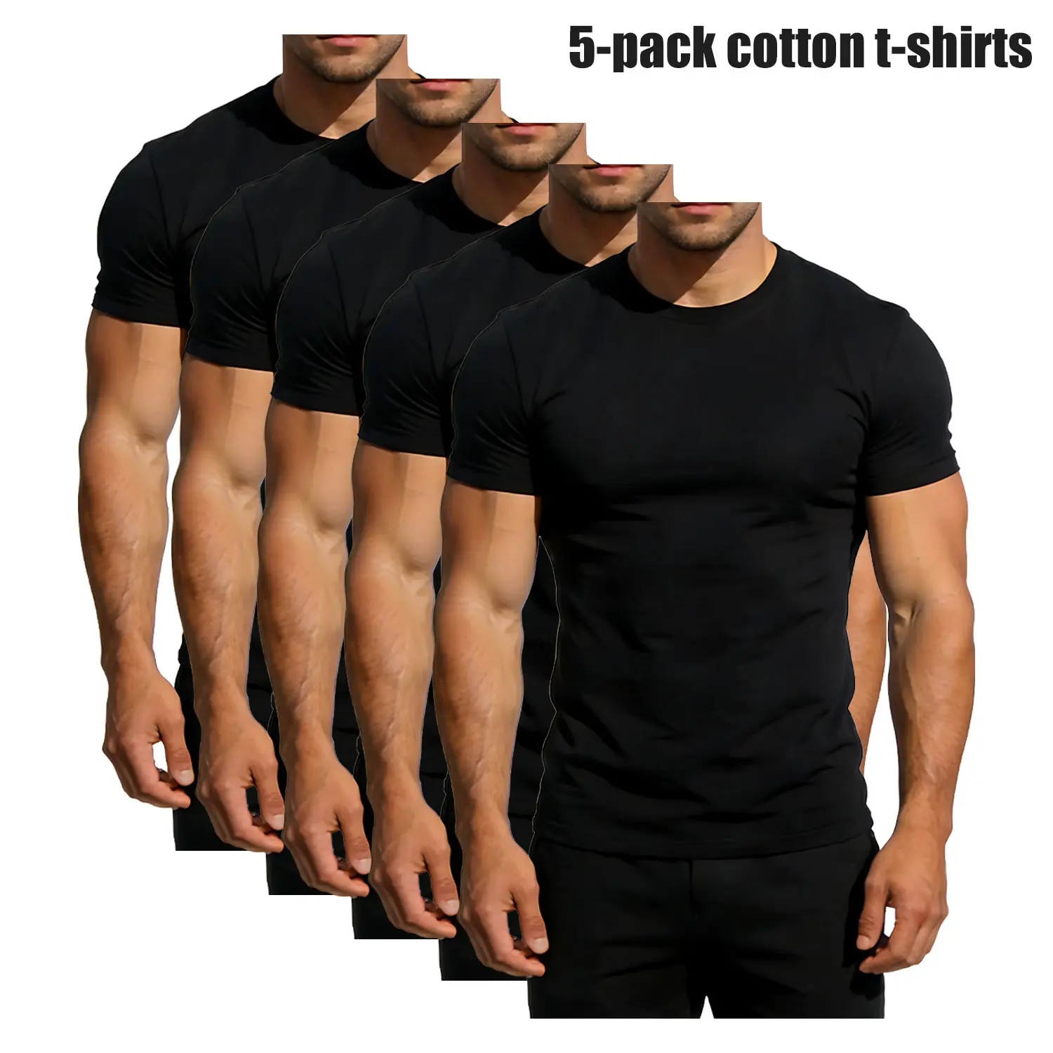 1/2/3/4/5 Pack Men’s Heavyweight White Cotton Crew Neck T-Shirt, Classic Casual Streetwear Basic Top