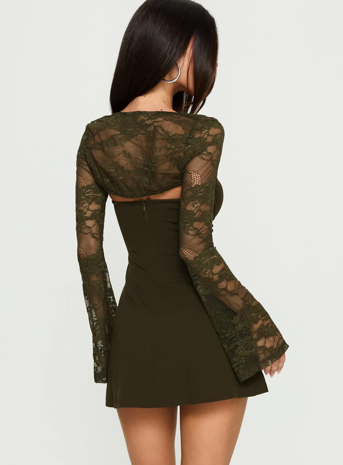 Jacenta Long Sleeve Lace Bolero Mini Dress Green