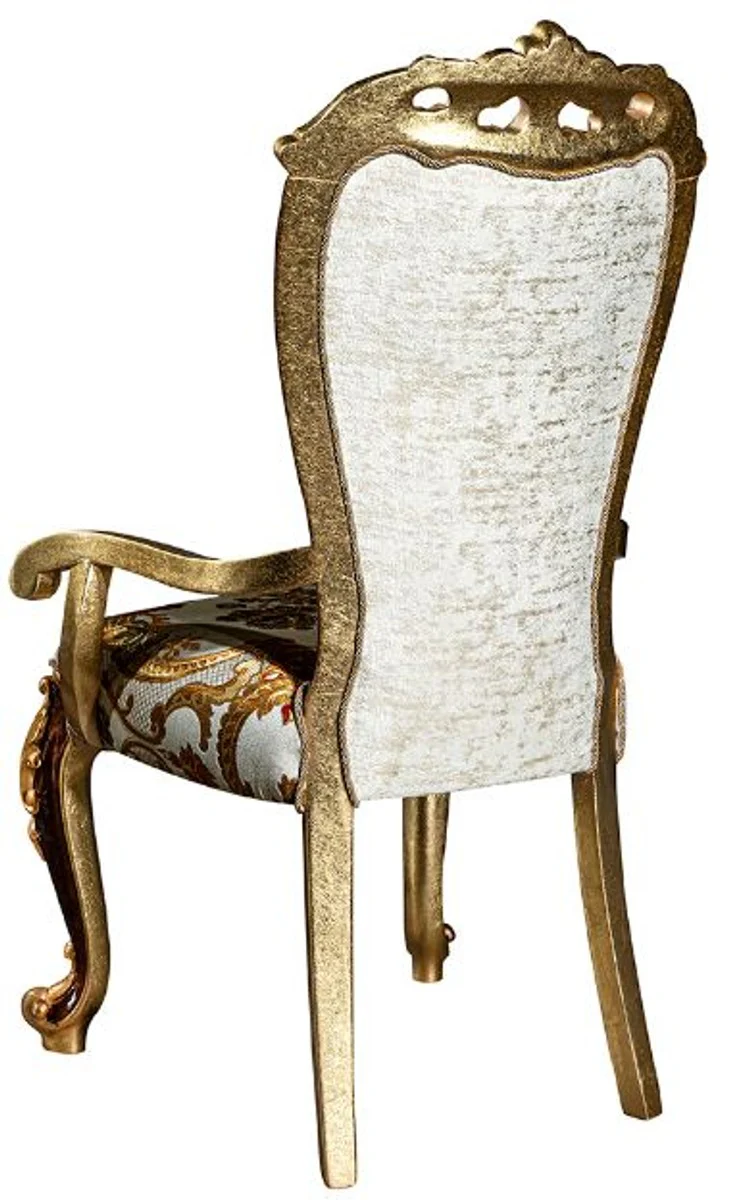 Luxury baroque dining room set white / gold / brown / gold - 1 dining room table & 6 dining room chairs - Noble dining room furniture in baroque style - noble & magnificent