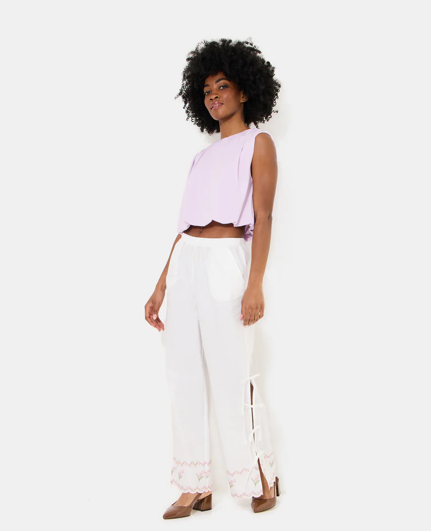Pimkie Pantalon avec fleurs points de croix et nouettes