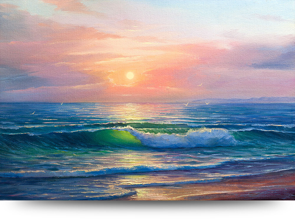 Schilderij Zonsondergang op het strand canvas 150 x 100 cm