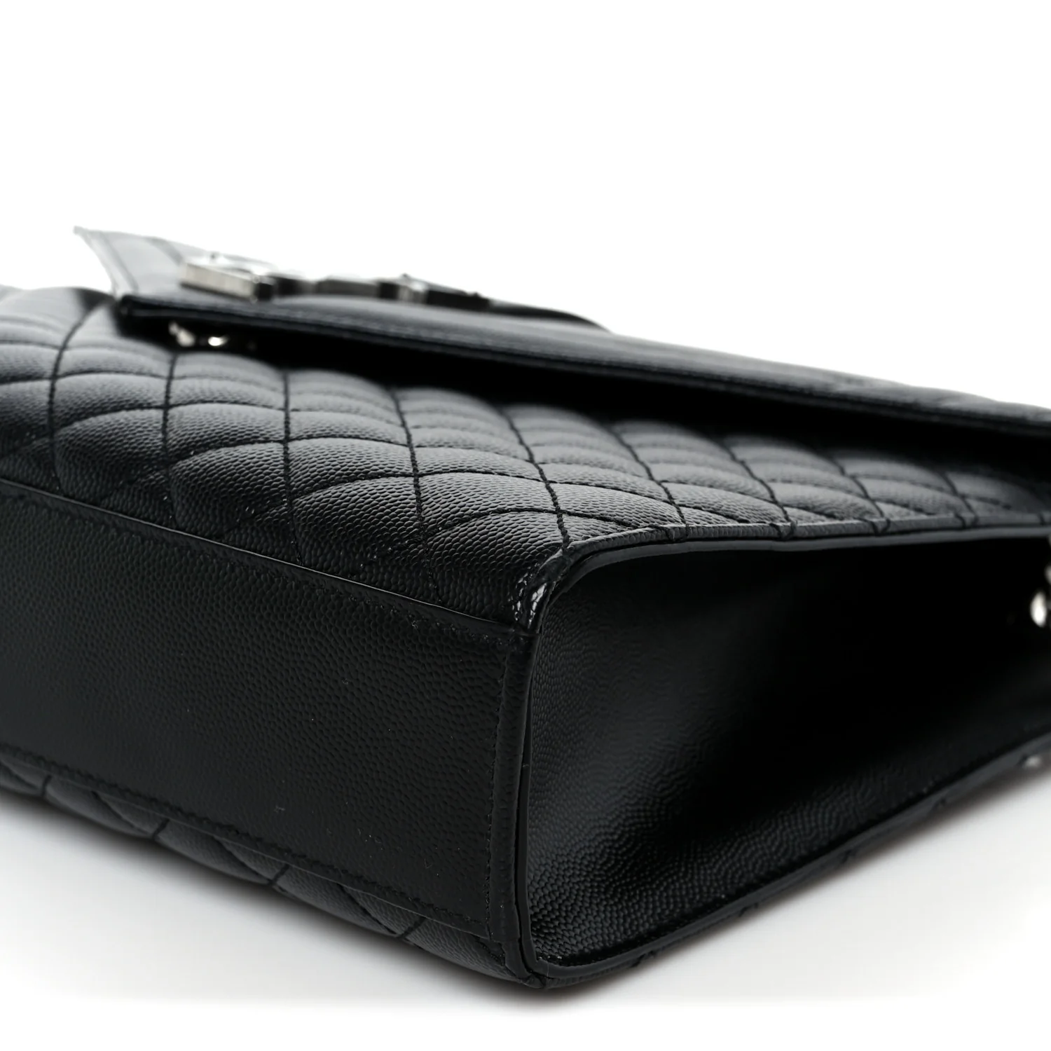 Grain De Poudre Textured Mixed Matelasse Large Triquilt Monogram Satchel Black - Top Club