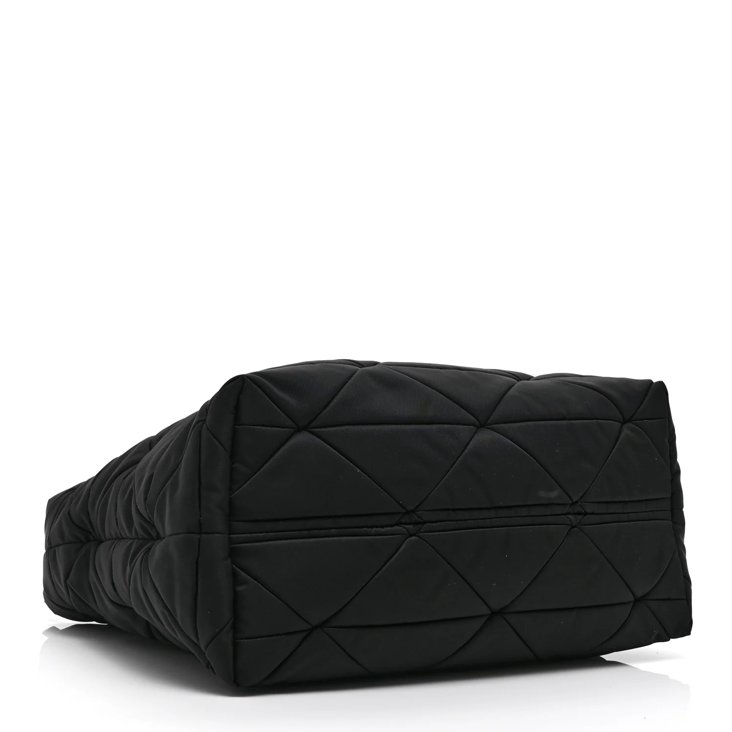 Re-Nylon Nappa Triangle Quilted Padded Medium Double Handled Zip Tote Black - Top Club