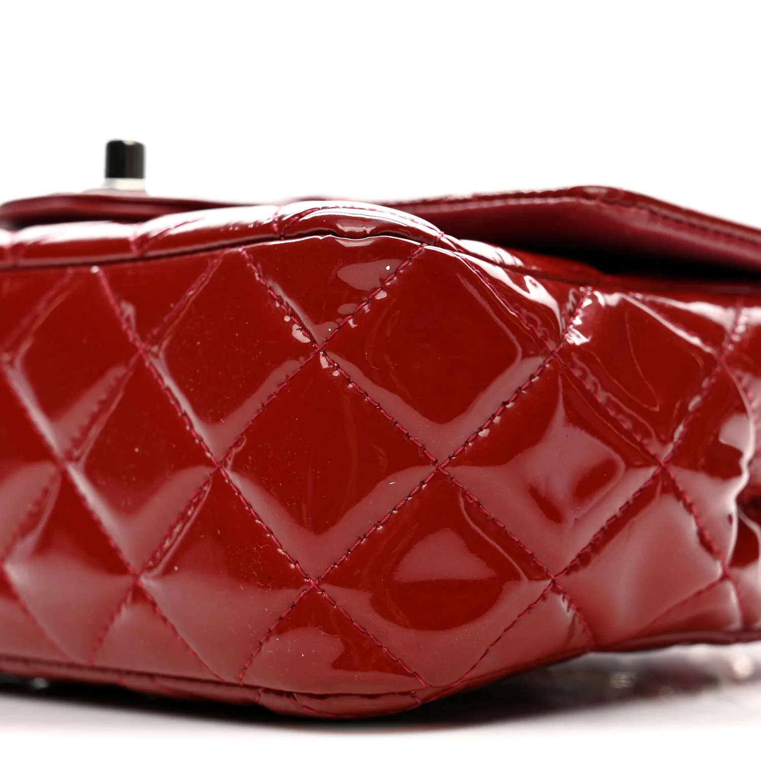 Patent Calfskin Quilted Mini Rectangular Flap Dark Red - Top Club