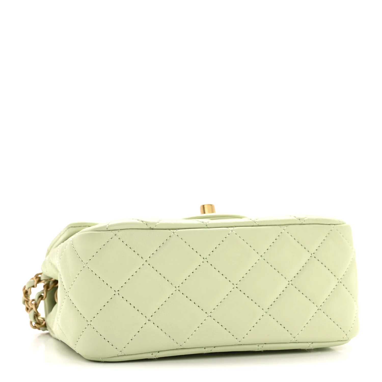 Lambskin Quilted Mini Pearl Crush Flap Light Green - Top Club