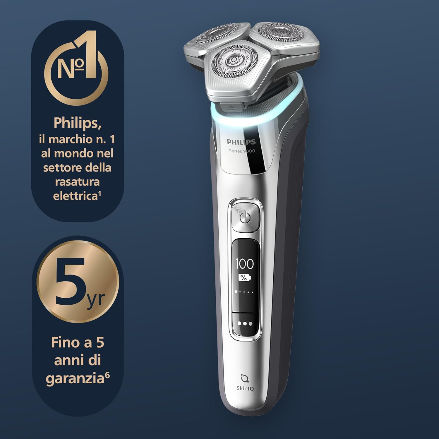 Shaver S9000 - Rasoio elettrico Wet & Dry per uomo, con tecnologia Lift & Cut, tecnologia SkinIQ, rifinitore a scomparsa, supporto di ricarica e custodia da viaggio (moo S9975/35)