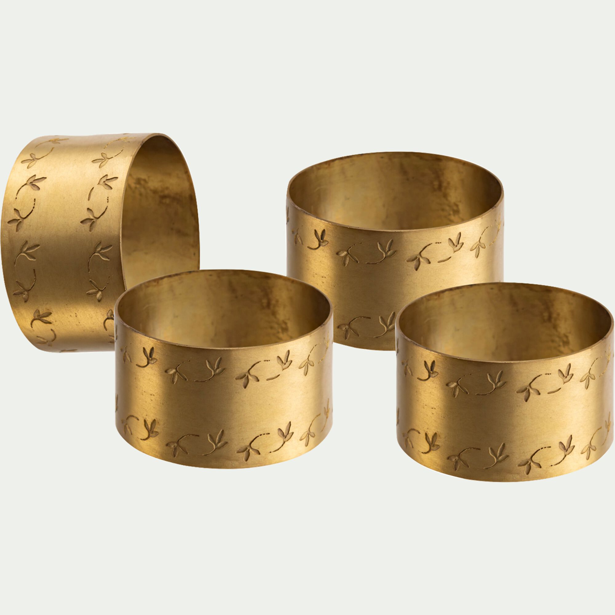 MELINA - Lot de 4 ronds de serviette motif végétal en laiton - doré