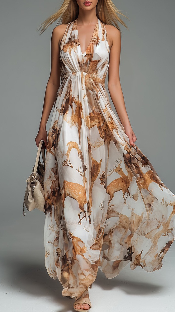Women's V-neck halter neck printed casual dress - Nordfashionstorm - Women's Clothing, Fashion for You - Nordfashionstorm.com