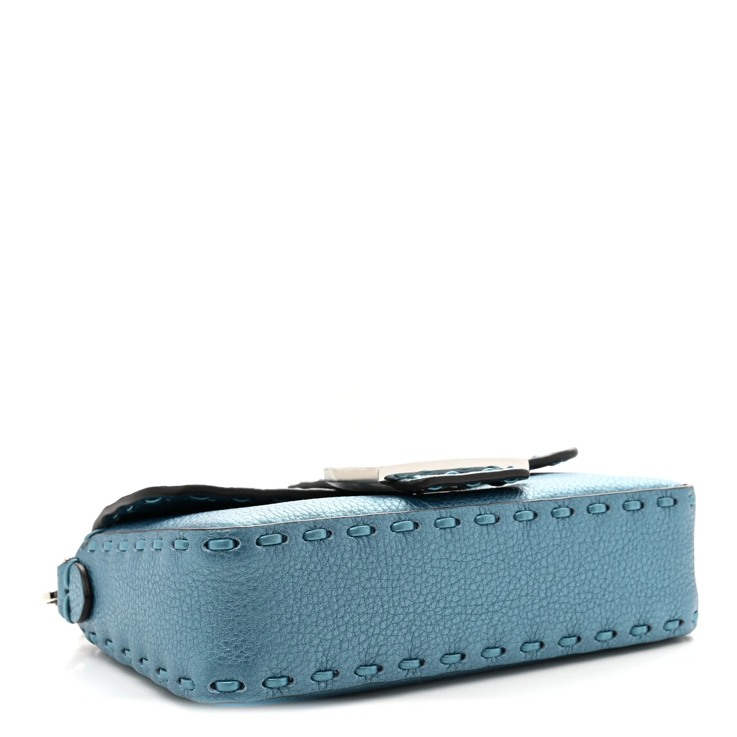 Metallic Cuoio Roma Sellerissima Nappa Sintetica Tape Stitch Mini Baguette Placca Argento - Top Club