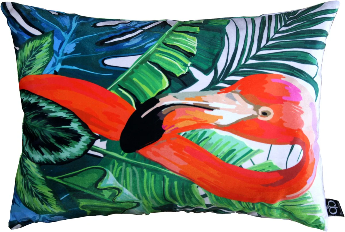 Living room cushion New Orleans Flamingo multicolored 35 x 55 cm - Finest velvet fabric - Luxury decorative accessories