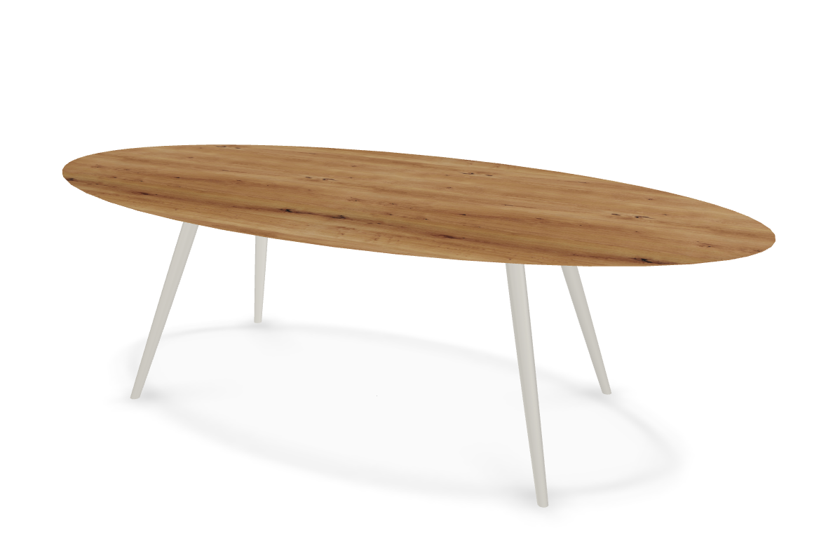 They & Me eettafel Joy – ovaal – eiken rustiek lak – onderstel RAL9010 zuiverwit 240 x 115 x 75 | Eiken Rustiek Lak | Verjongde Rand | Frame RAL9010 zuiverwit