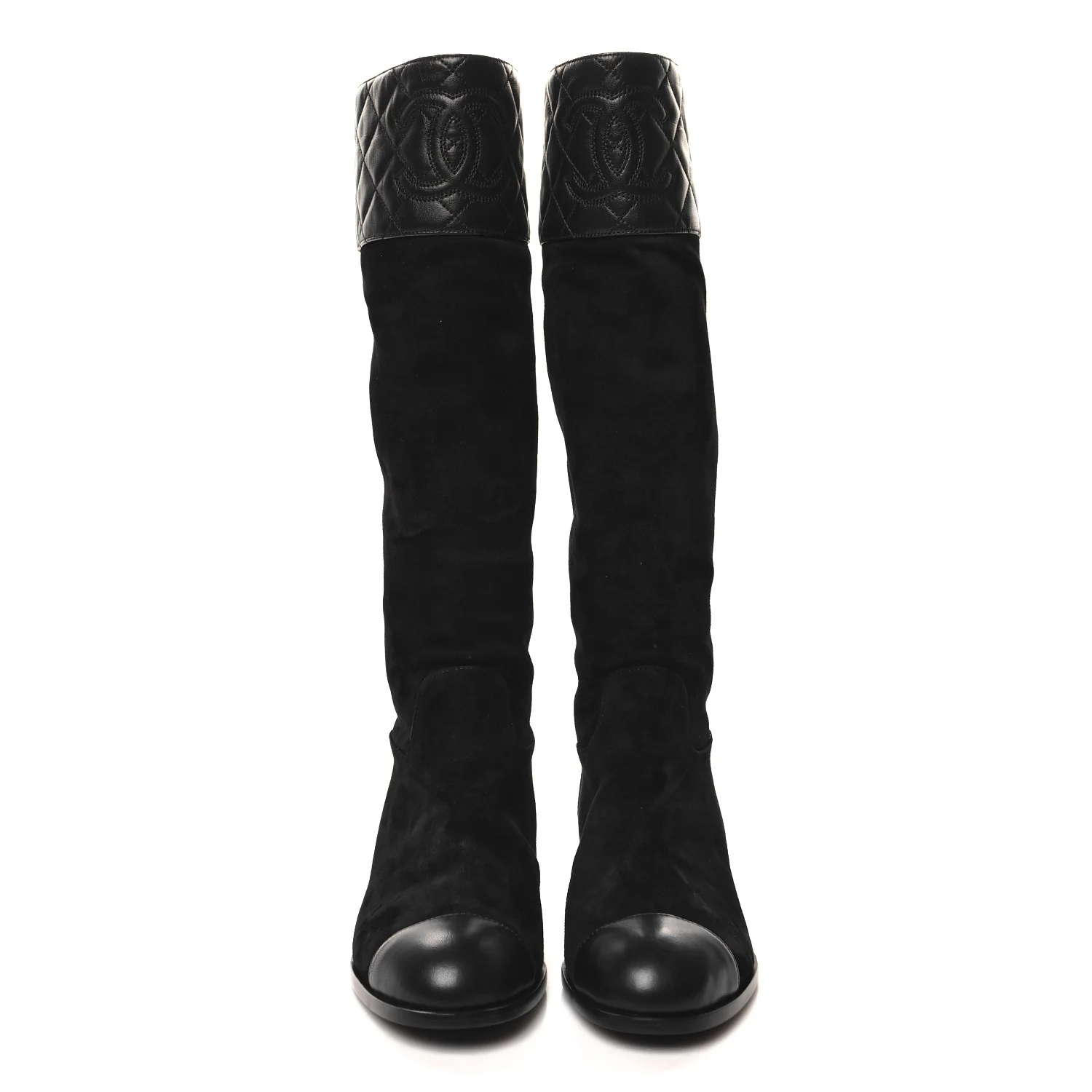 Suede Calfskin Lambskin Quilted Knee High Boots 37 Black