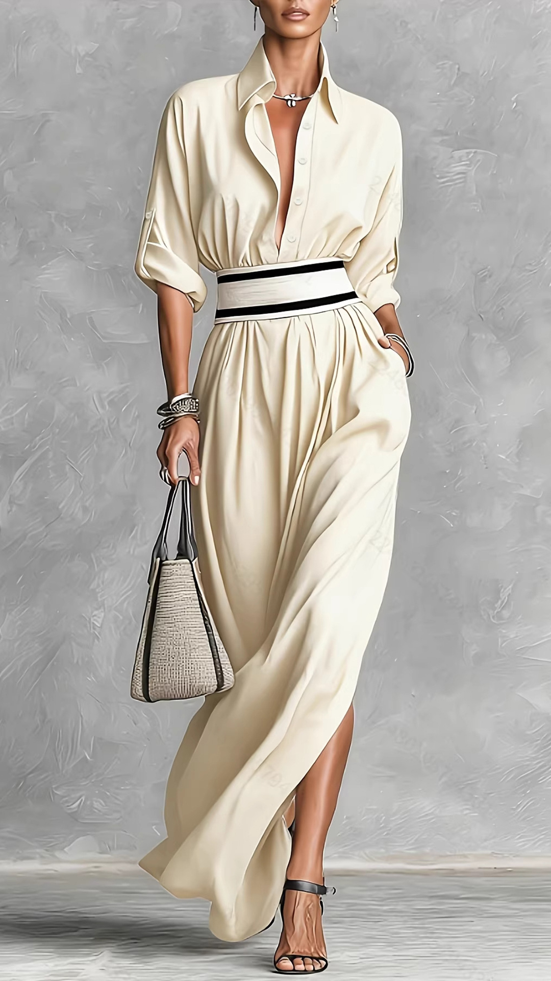 Women's Cotton‑blend Black Lapel Shirt‑style Slit Loose Maxi Dress - Nordfashionstorm - Women's Clothing, Fashion for You - Nordfashionstorm.com