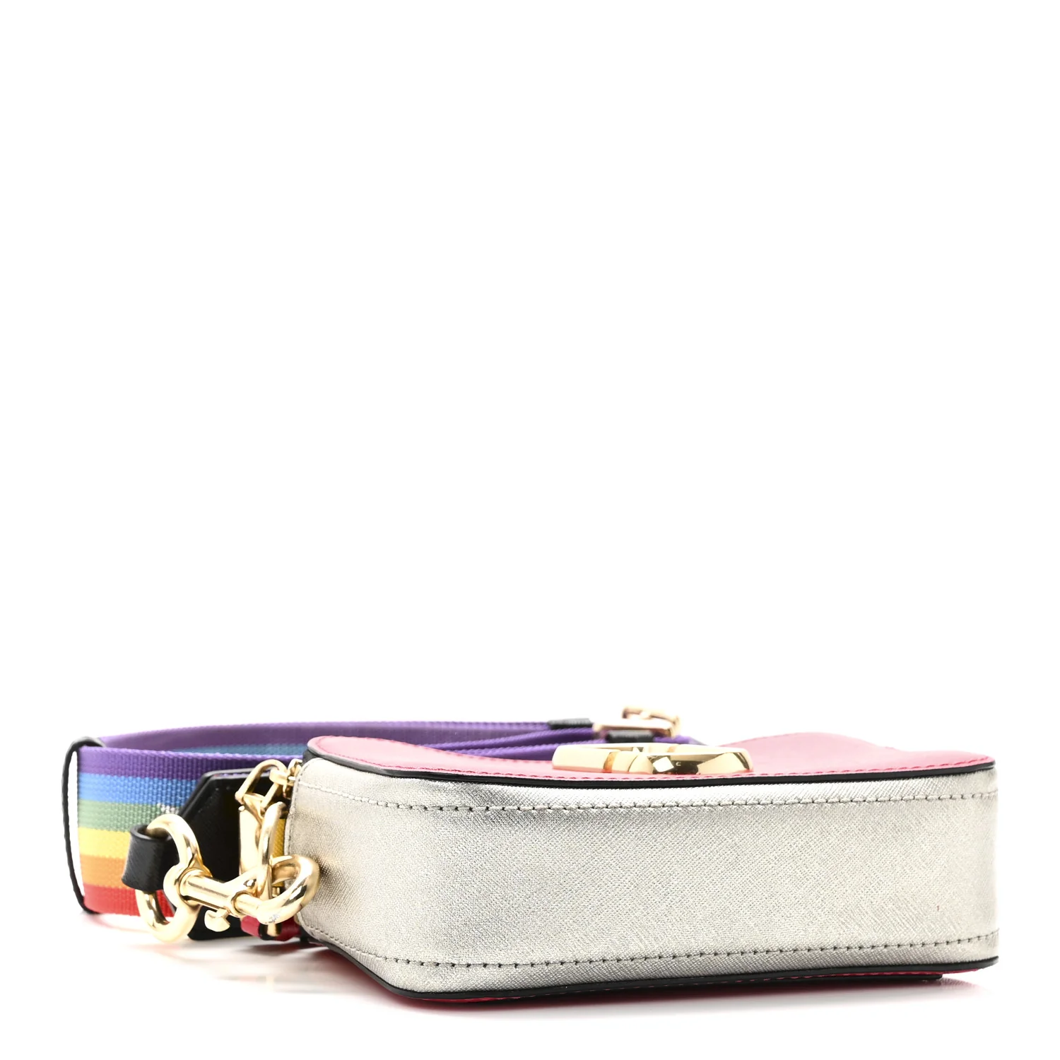 Saffiano Rainbow Strap Color Block Small Snapshot Camera Bag Pink Multicolor - Top Club