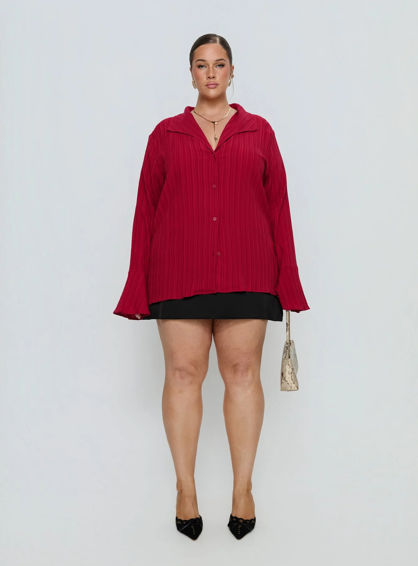 Beatris Long Sleeve Top Red Curve
