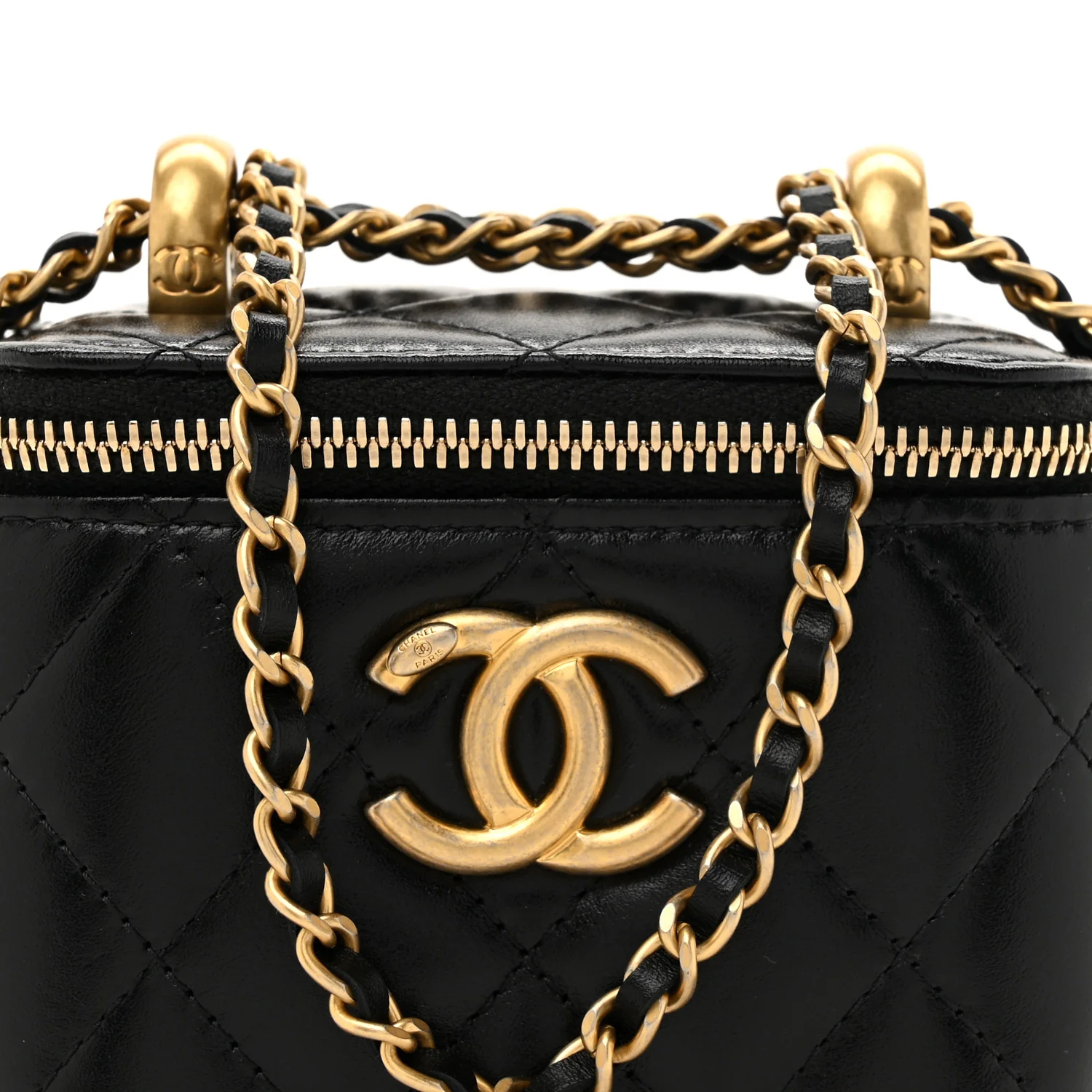Calfskin Quilted Mini Perfect Fit Vanity Case With Chain Black - Top Club