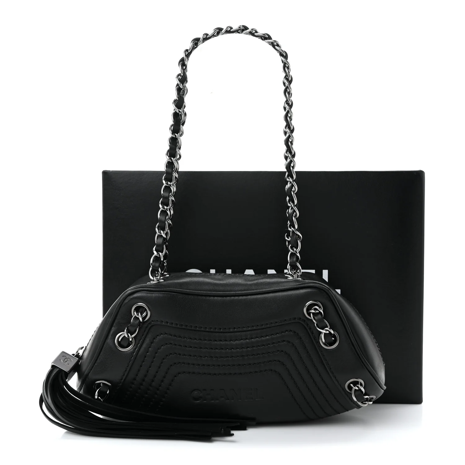 Lambskin Lax Small Tassel Shoulder Bag Black - Top Club