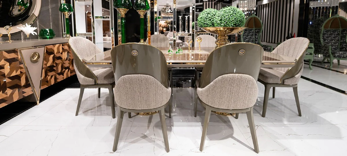 Luxury Dining Table Gray / Brown / Gold - Rectangular Luxury Kitchen Table - Dining Room Furniture - Luxury Furniture
