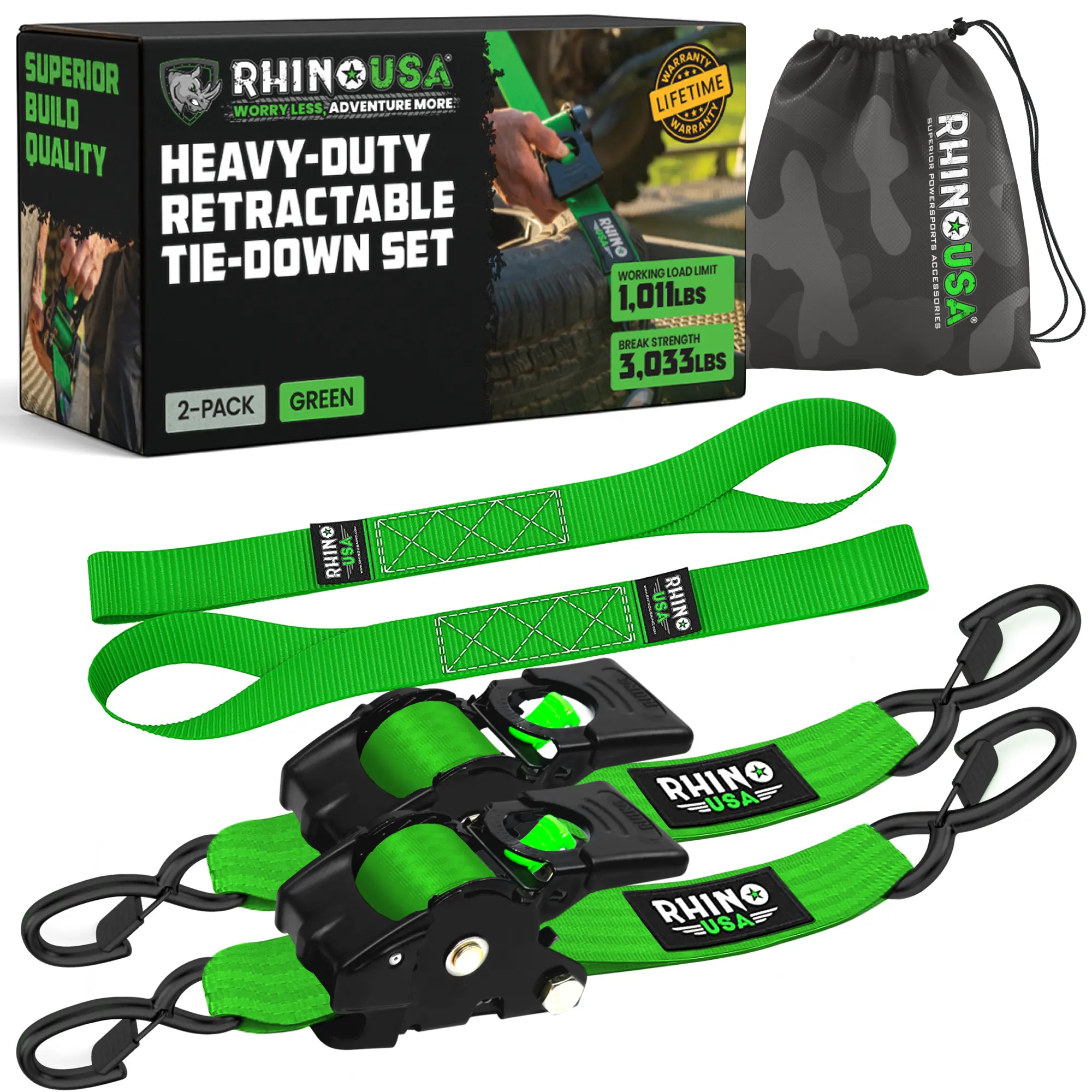 Lush's Pick - Rhino USA Retractable Ratchet Straps - 1in x 10ft (4pack) and 2in x 10ft (2pack)