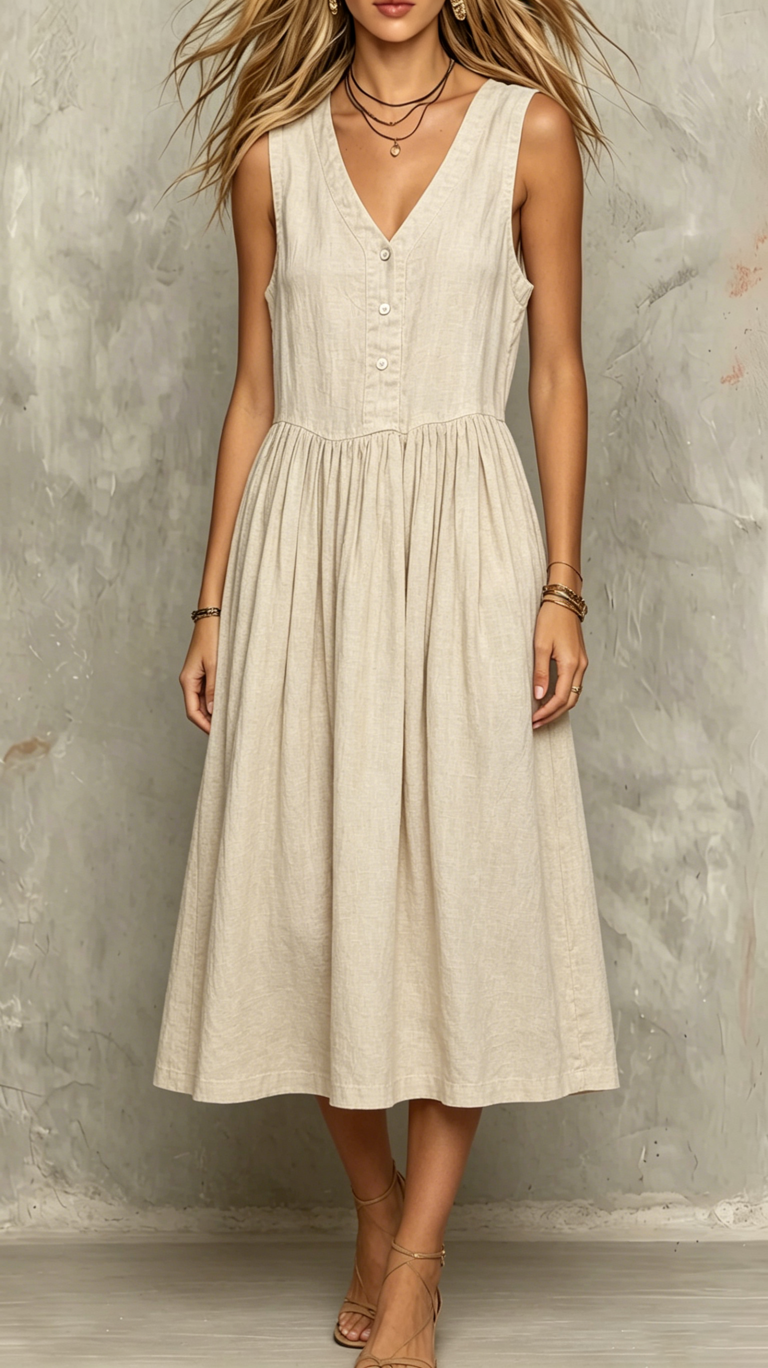 Women's V-Neck Literary-Style Suspender Dress — Sleeveless Linen Dress - Nordfashionstorm - Women's Clothing, Fashion for You - Nordfashionstorm.com