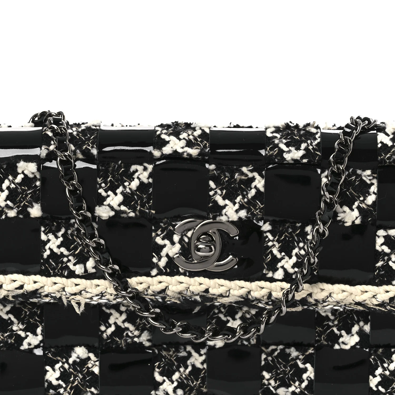 Tweed Patent Quilted Rectangular Flap Black White - Top Club