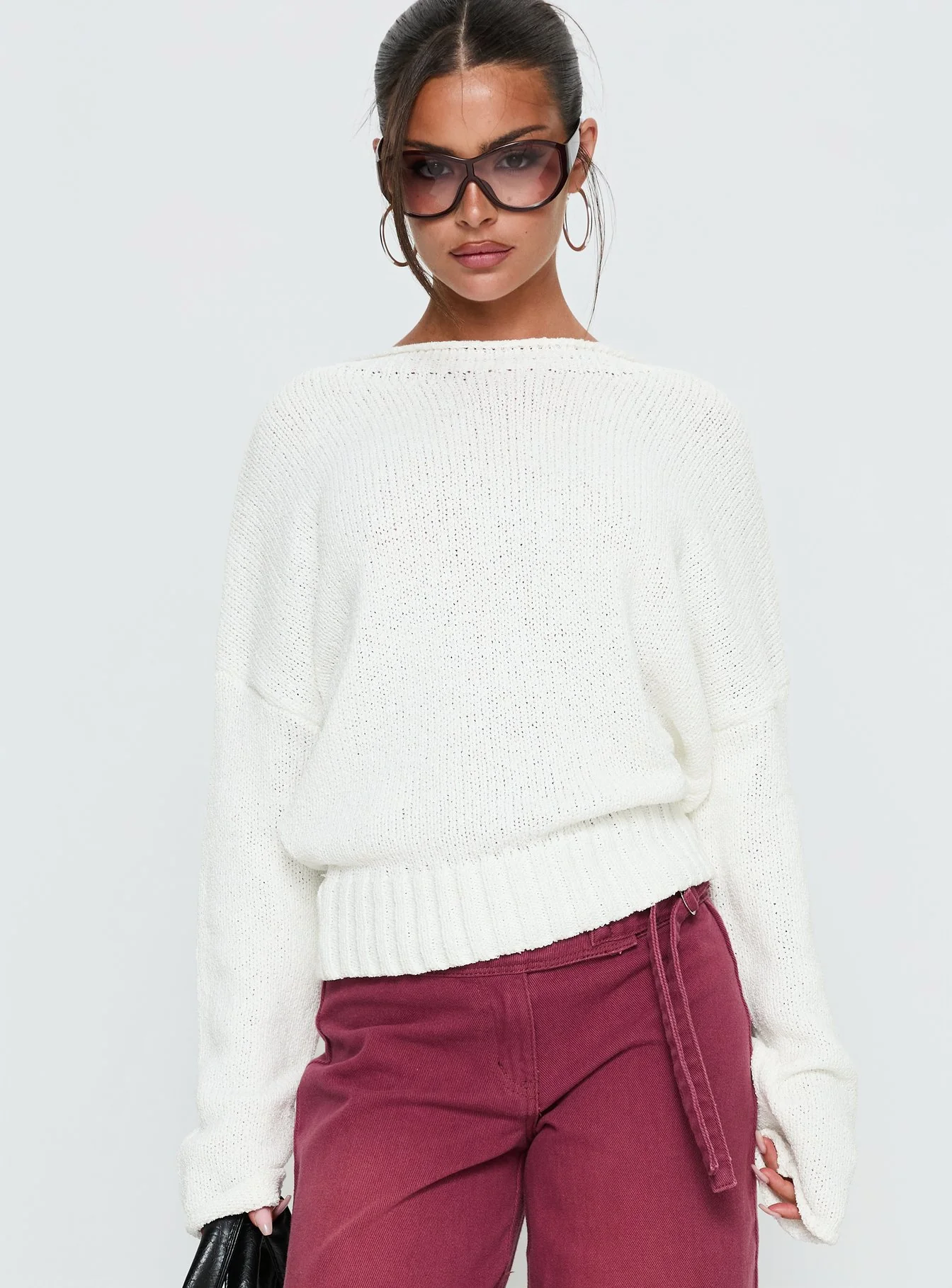 Reannon Wide Neck Knit Sweater White