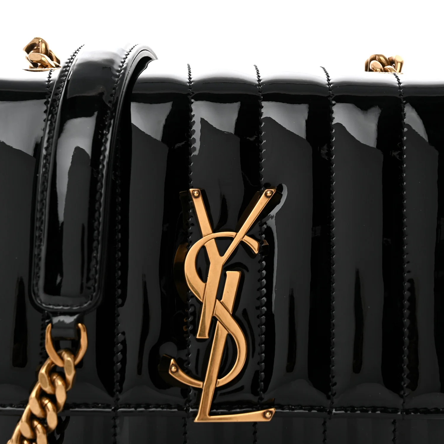 Patent Calfskin Matelasse Monogram Small Vicky Chain Bag Black - Top Club