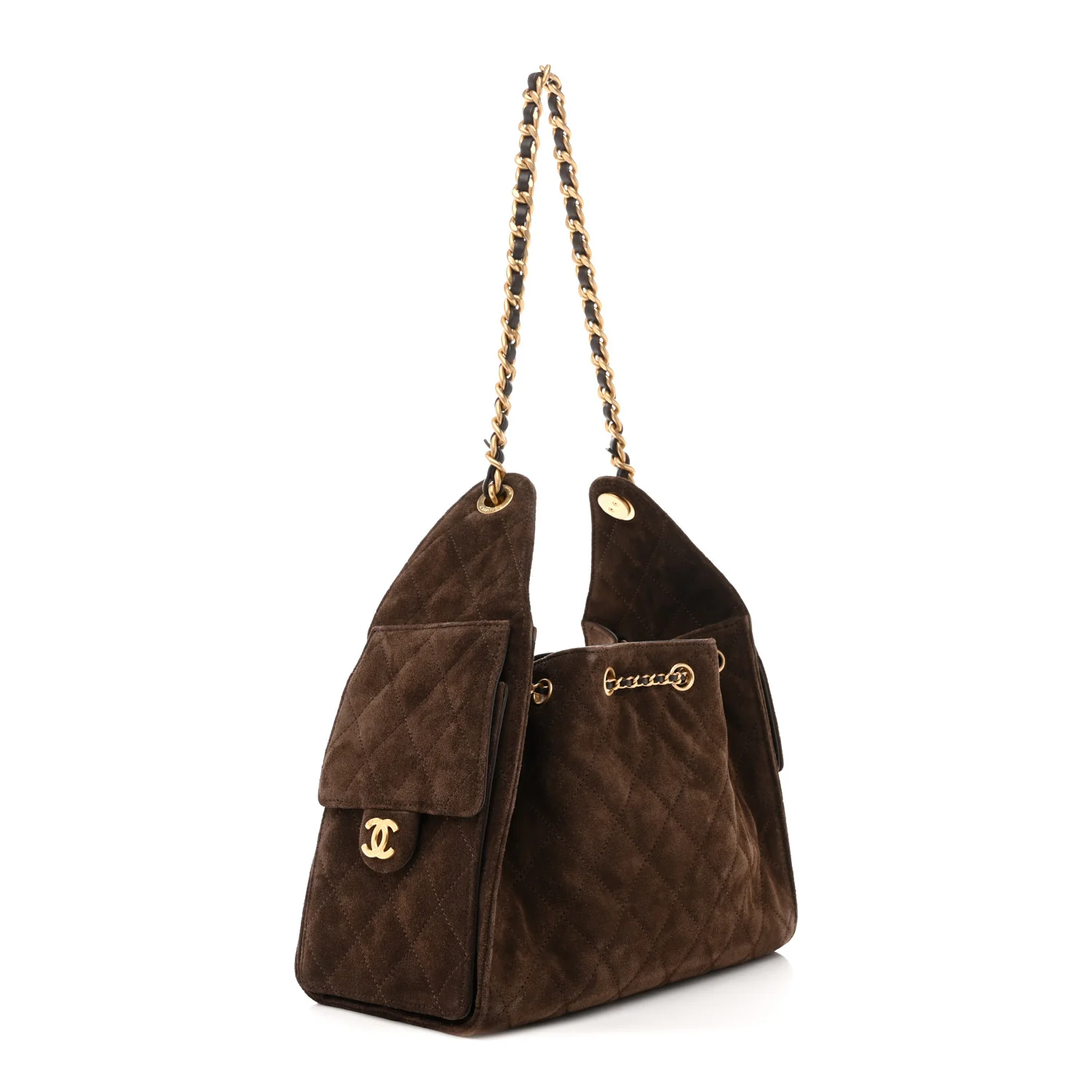Suede Quilted Small Chanel 25 Handbag Dark Brown - Top Club