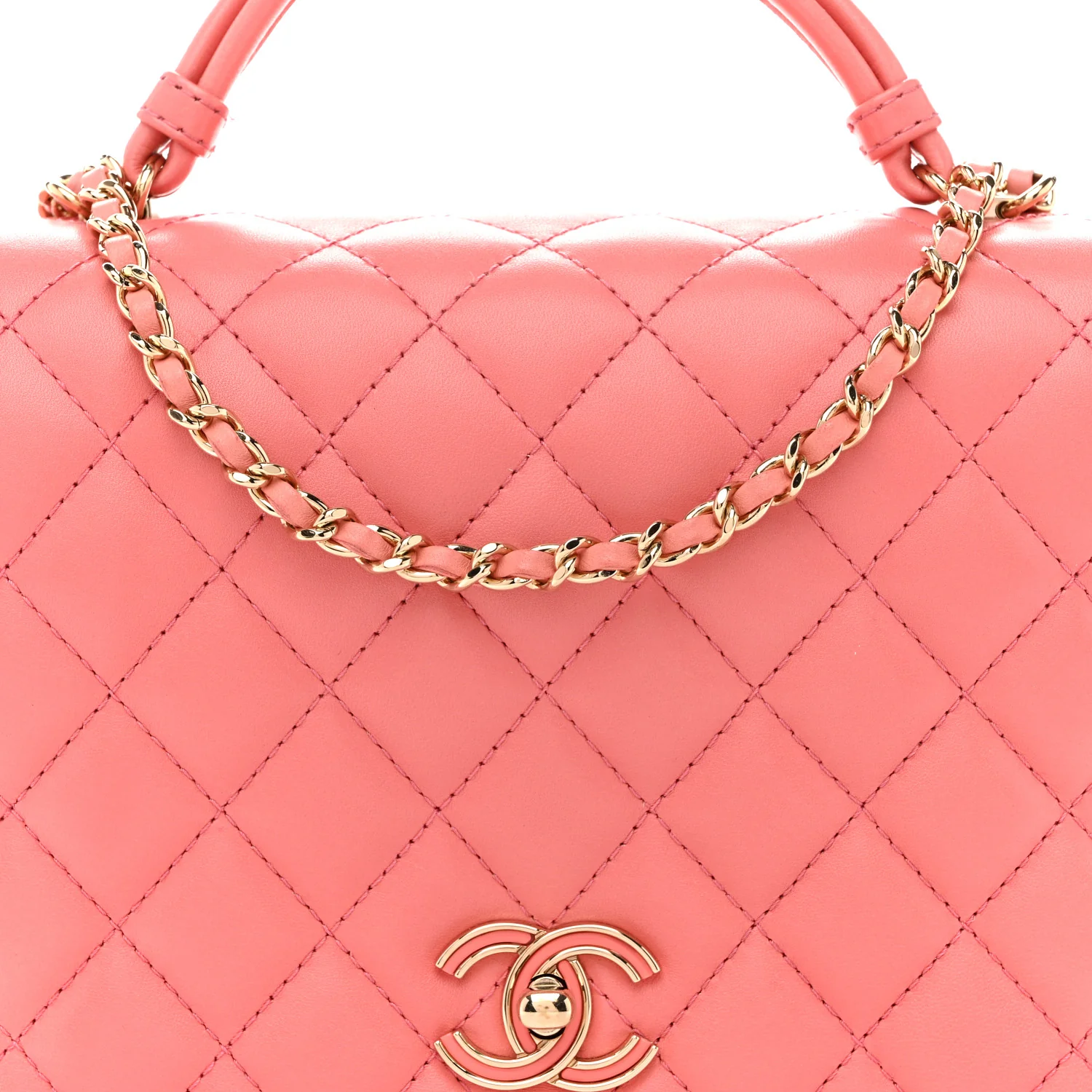 Lambskin Quilted Small Handle Tied Top Handle Flap Pink - Top Club