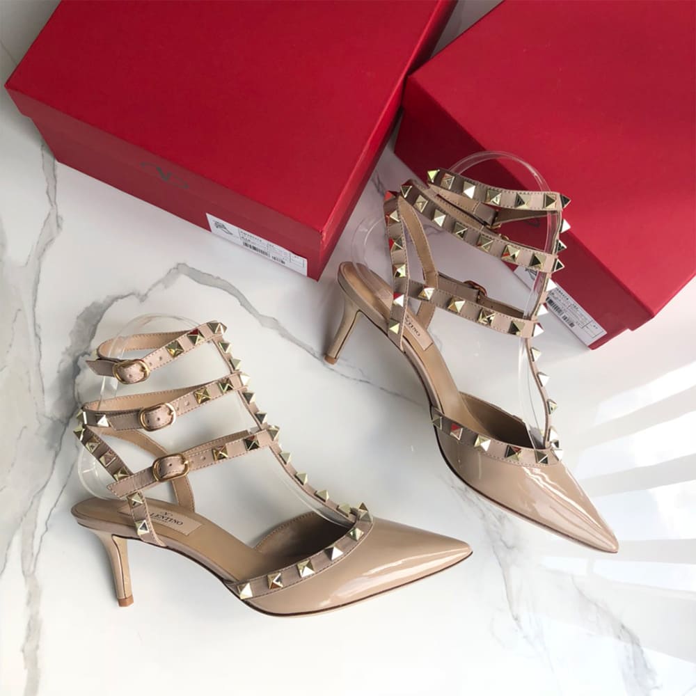 VALENTINO ROCKSTUD Wrap-around ankle strap rivet high heels (heel height 6.5 cm) - Top Club