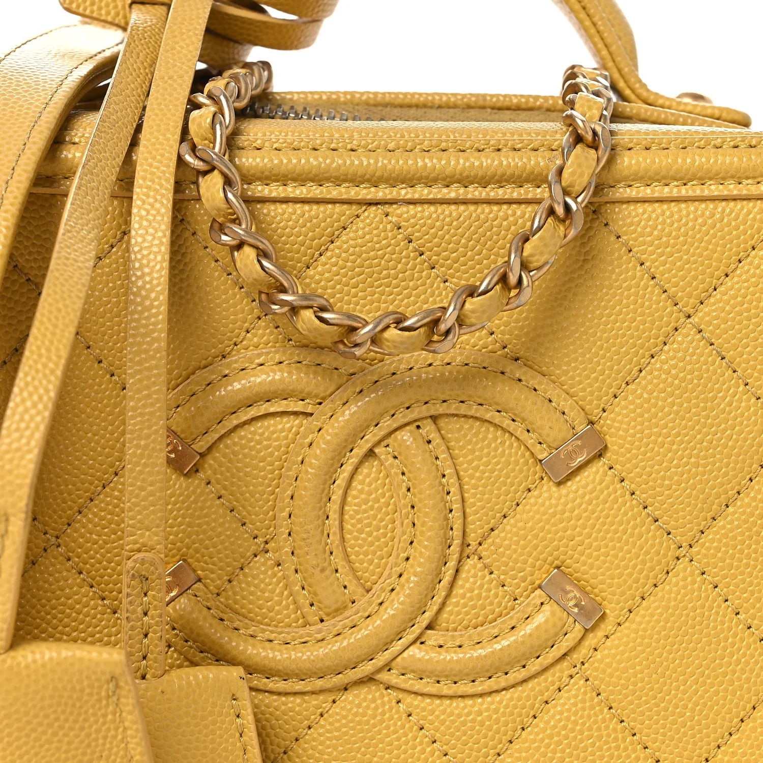 Caviar Quilted Small CC Filigree Vanity Case Yellow - Top Club