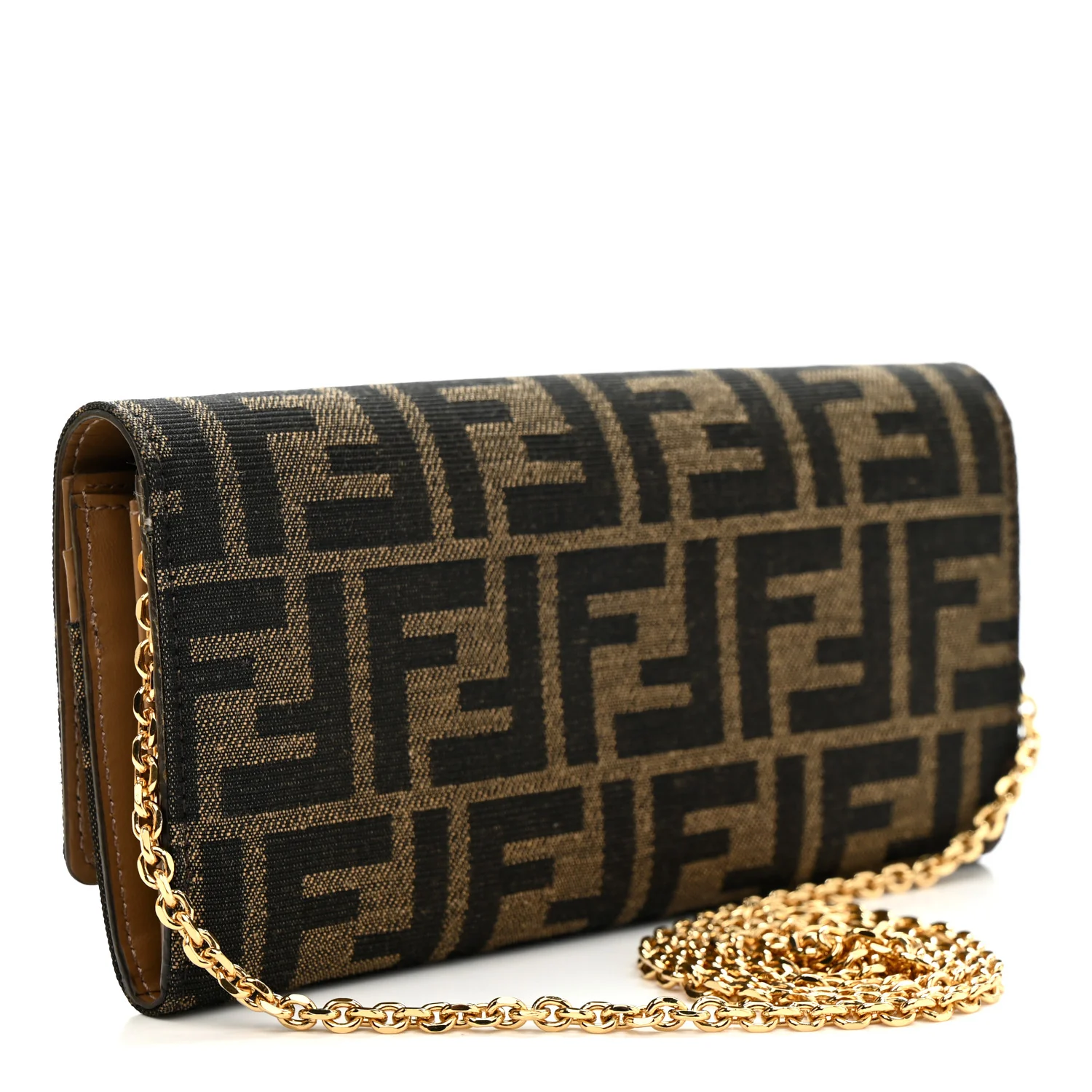 Fabric Jacquard FF 1974 Continental Wallet On Chain Tobacco Moro - Top Club