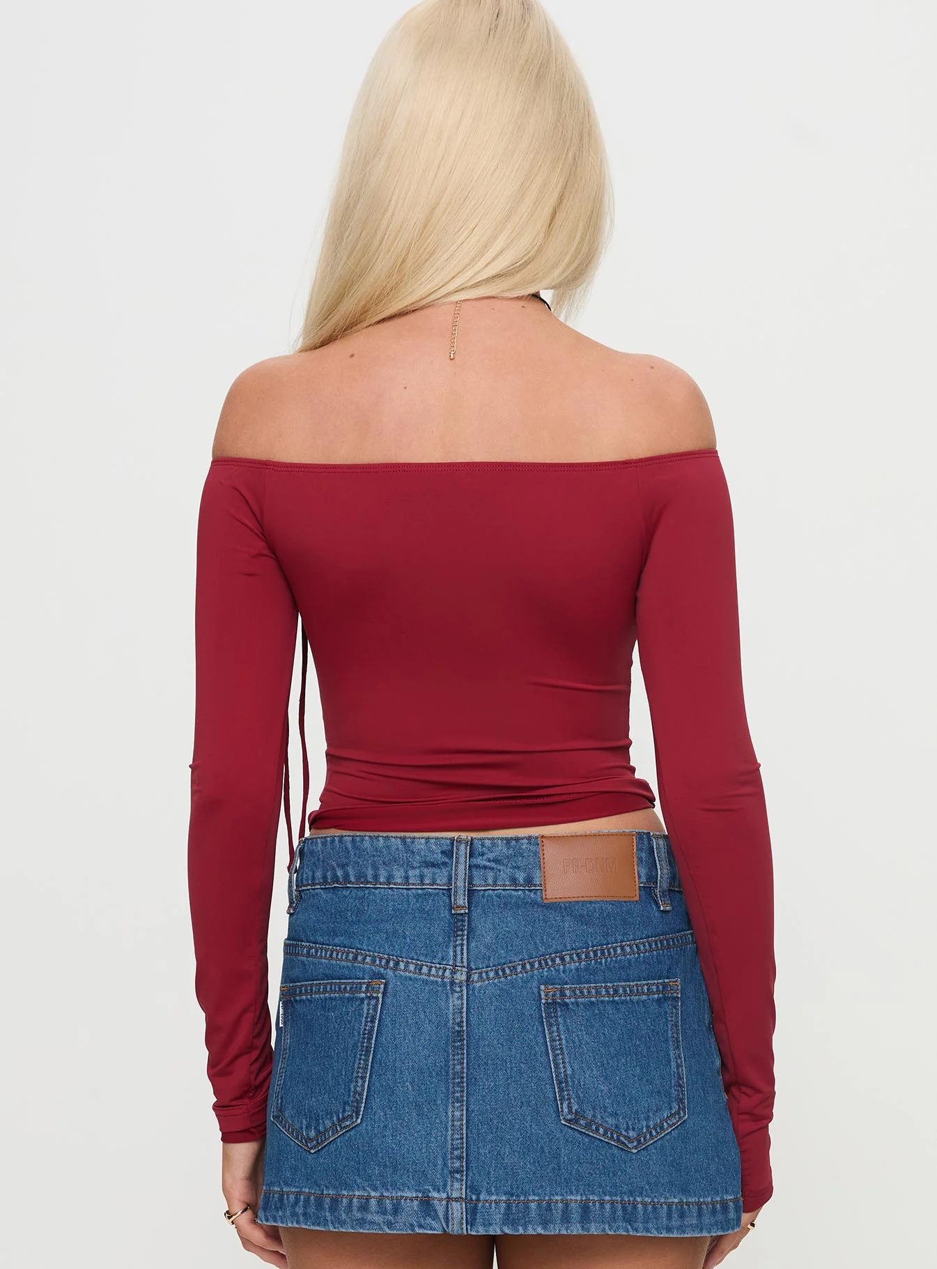 Where You At Off Shoulder Long Sleeve Top Red