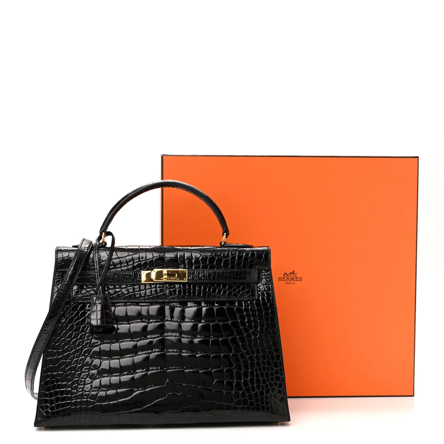 Shiny Alligator Kelly Sellier 32 Black - Top Club