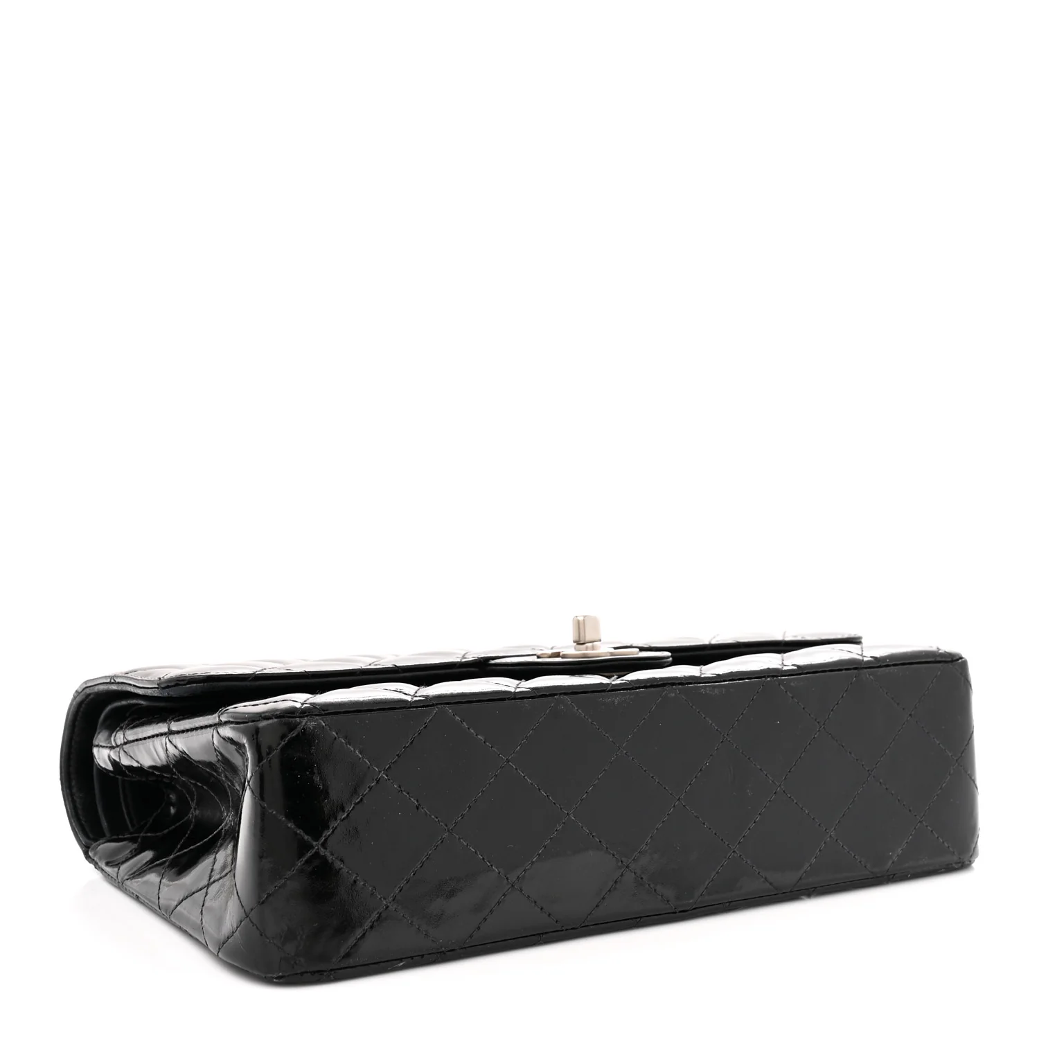 Patent Quilted Medium Double Flap Black - Top Club