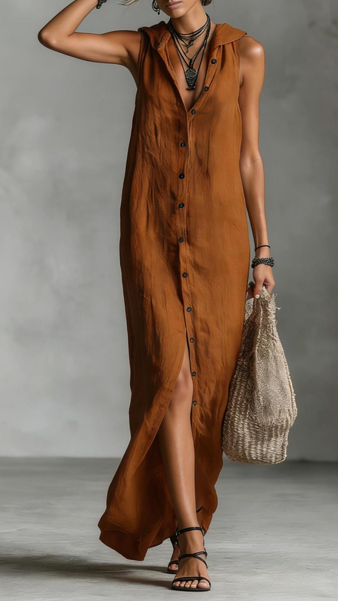 Women's button-down sleeveless hooded dress - Nordfashionstorm - Women's Clothing, Fashion for You - Nordfashionstorm.com