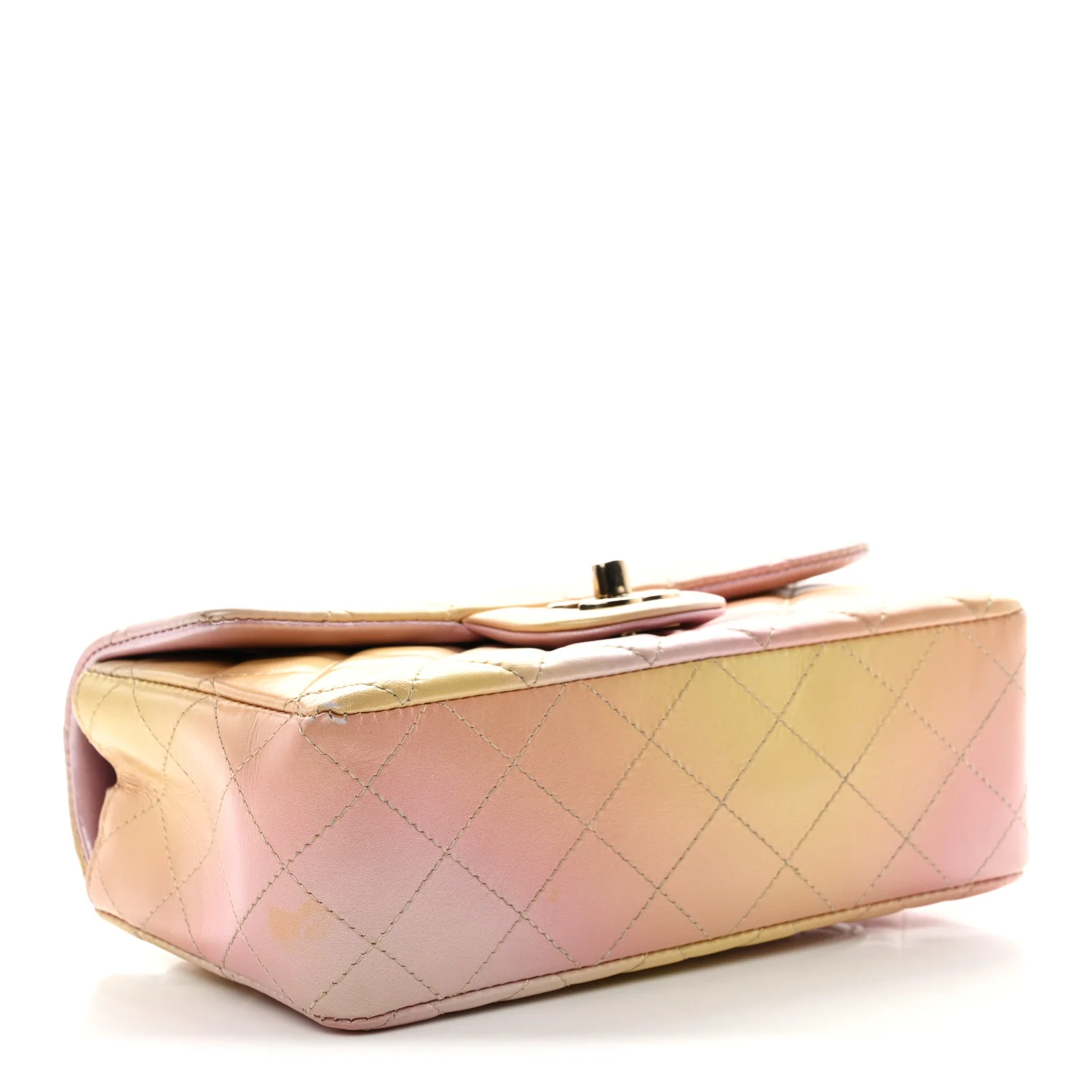 Lambskin Quilted Tie Dye Ombre Mini Rectangular Flap Yellow Multicolor - Top Club