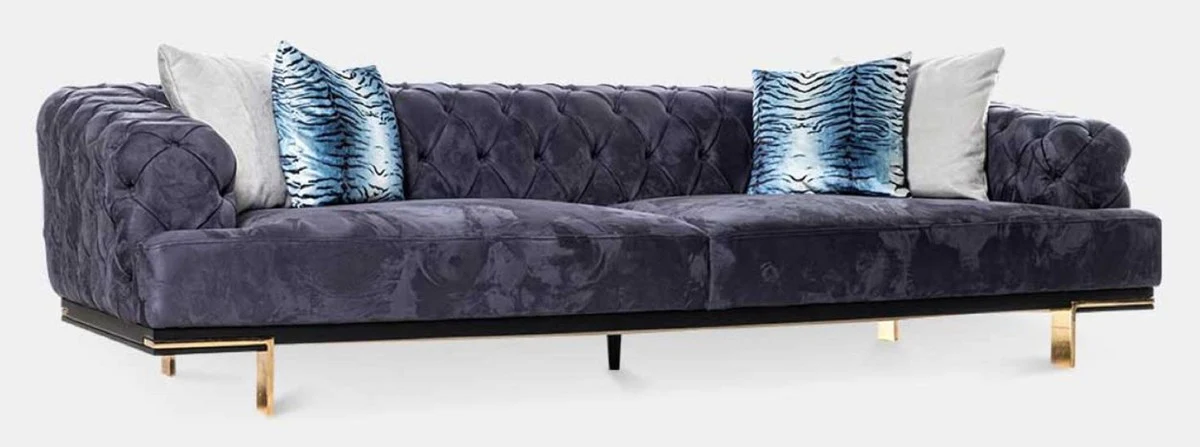Luxury Chesterfield 3-seater sofa purple / black / gold 250 x 100 x H. 65 cm - living room sofa - hotel sofa - living room furniture - Chesterfield furniture - luxury furniture - luxury furnishings