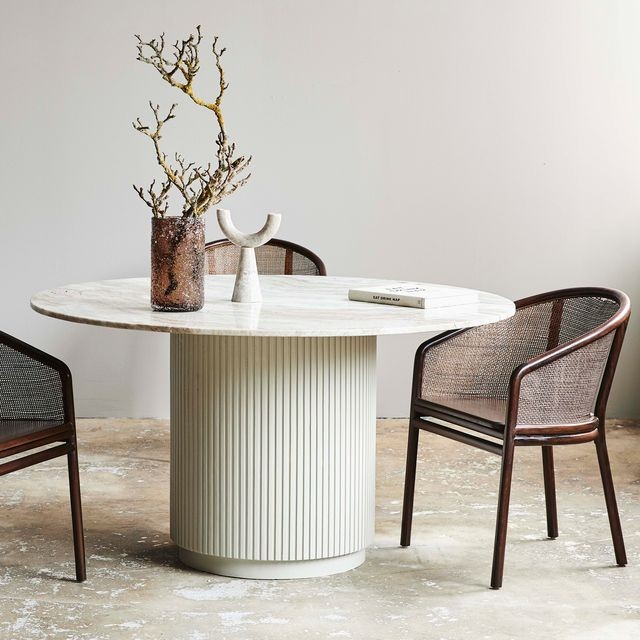 Eettafel Erie Ø140 cm beige marmer