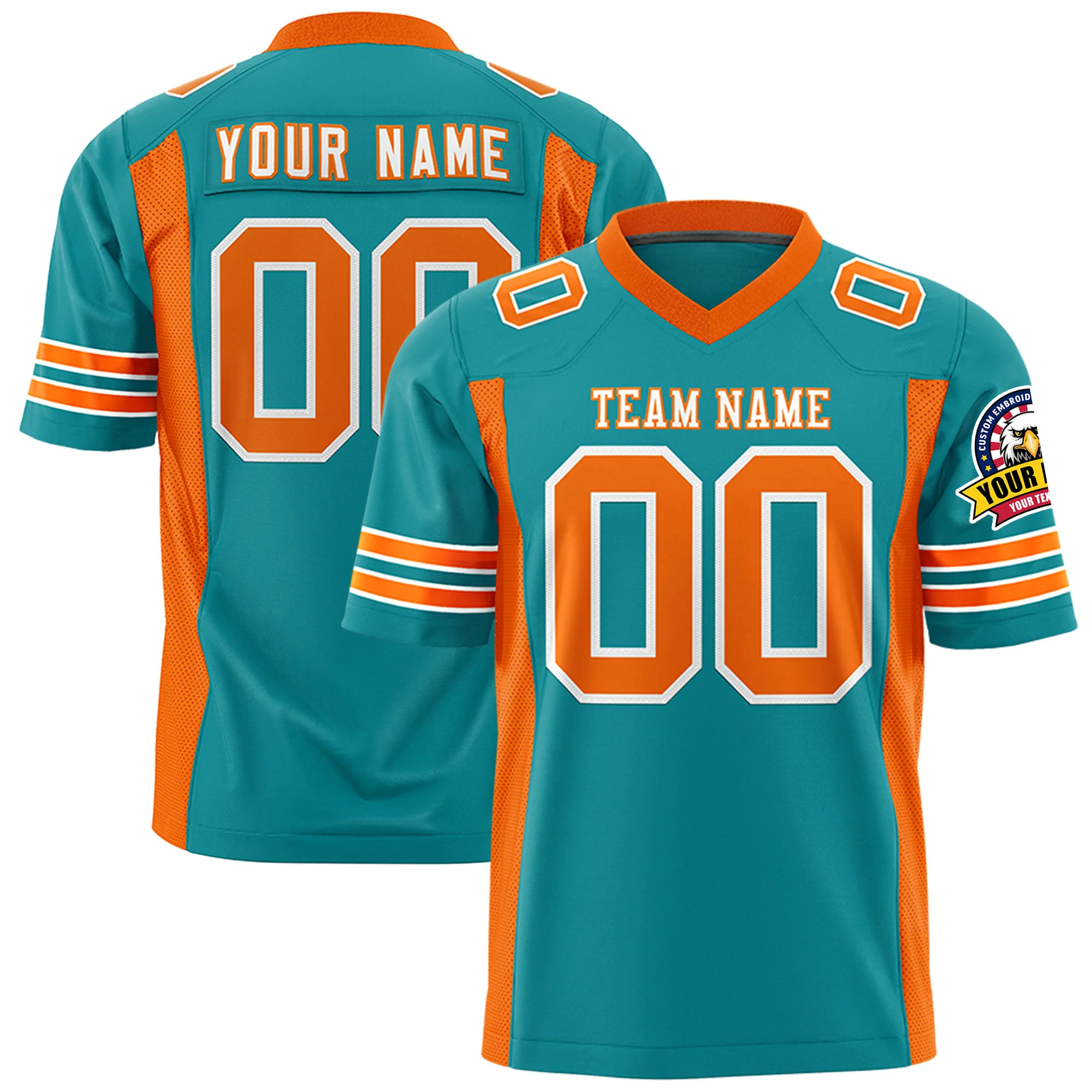 Custom Aqua Orange-White Mesh Drift Fashion Football Jersey