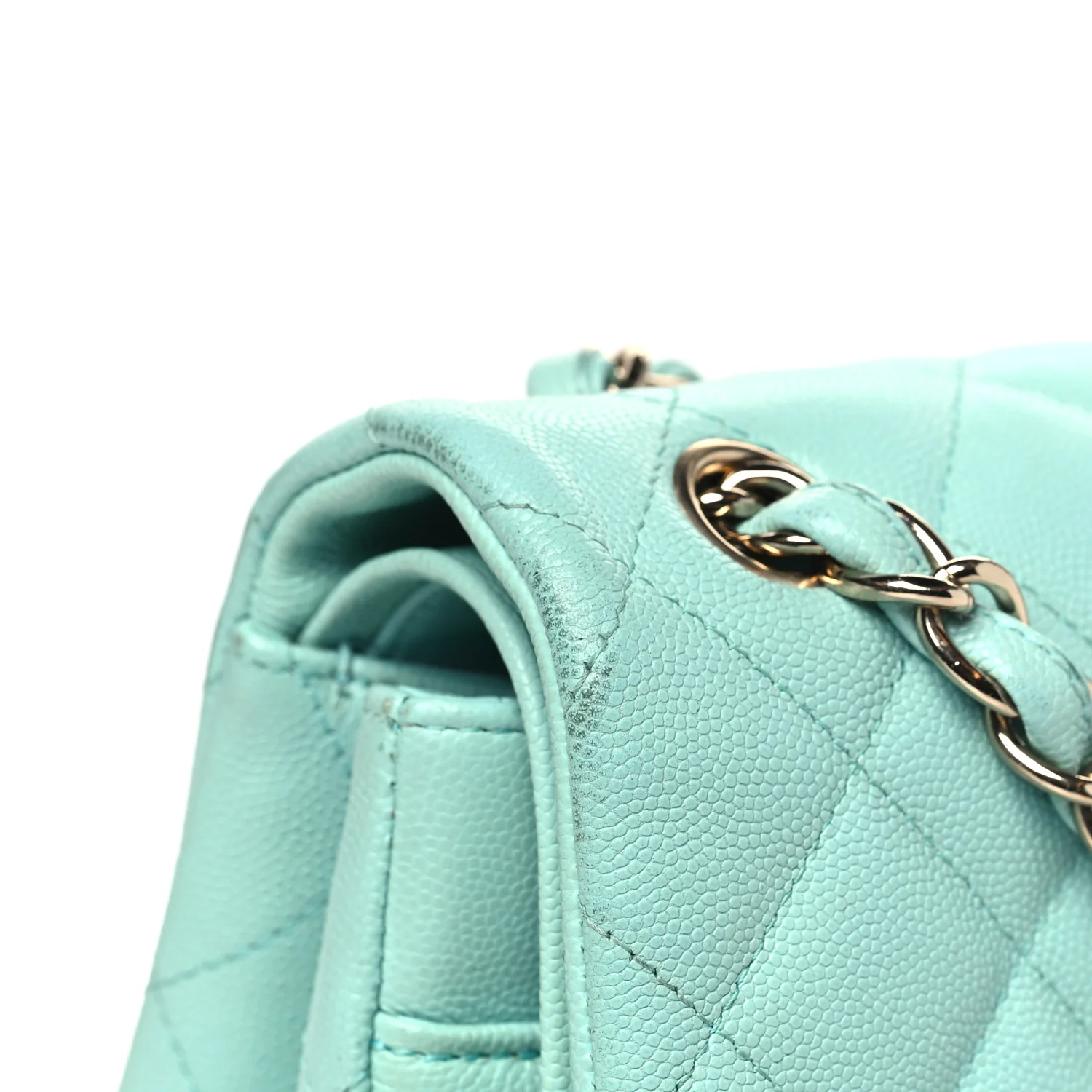 Caviar Quilted Jumbo Double Flap Light Green - Top Club