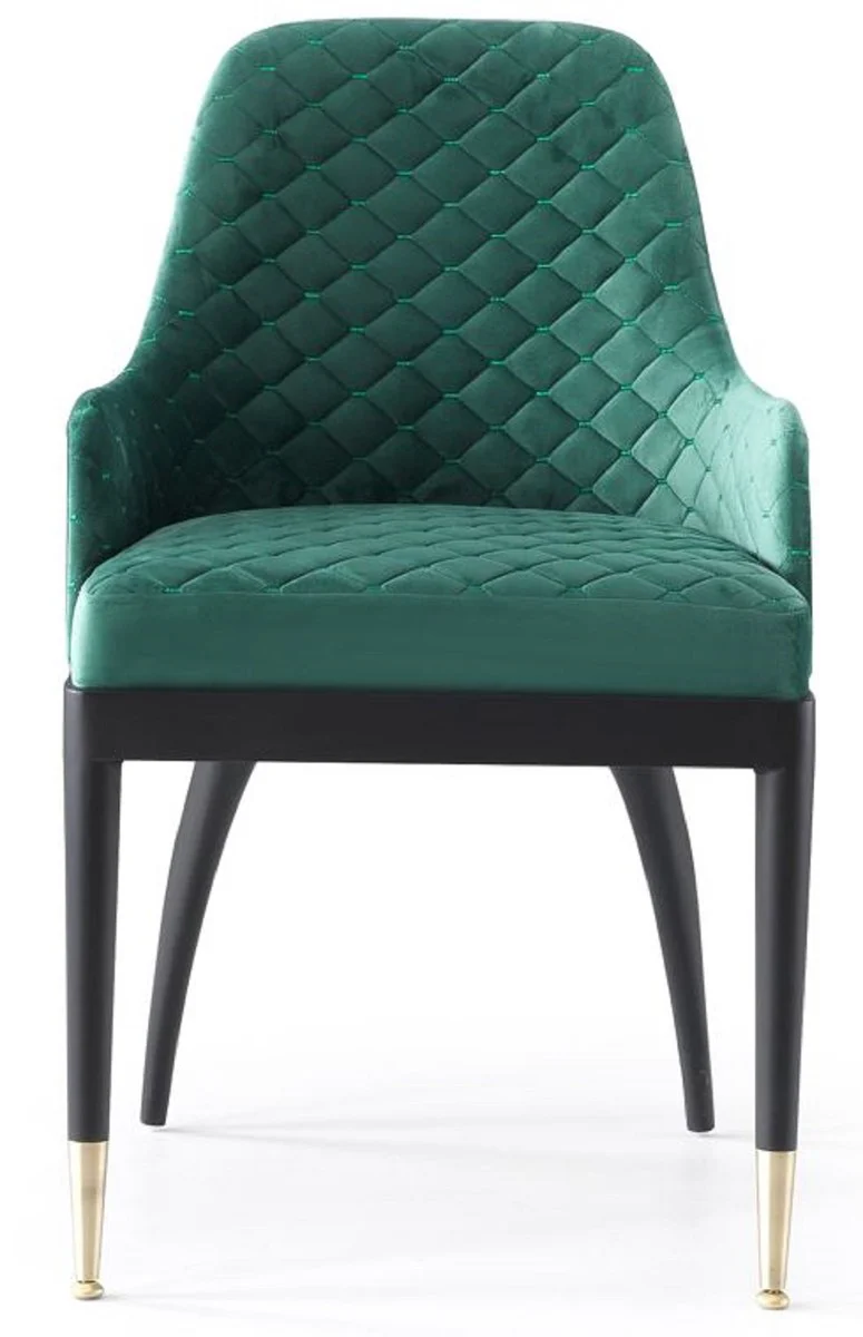 Luxury dining room chair set of 6 with armrests green / black / brass 55 x 59 x H. 88 cm - dining room furniture - restaurant furniture - dining room furnishings - luxury furniture - luxury furnishings