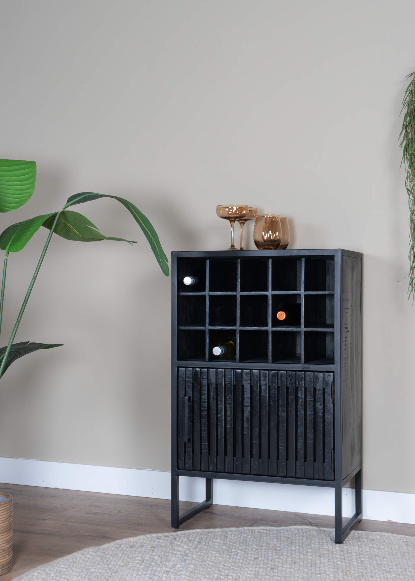 Wijnkast Loek 90 x 55 cm - Zwart Mangohout