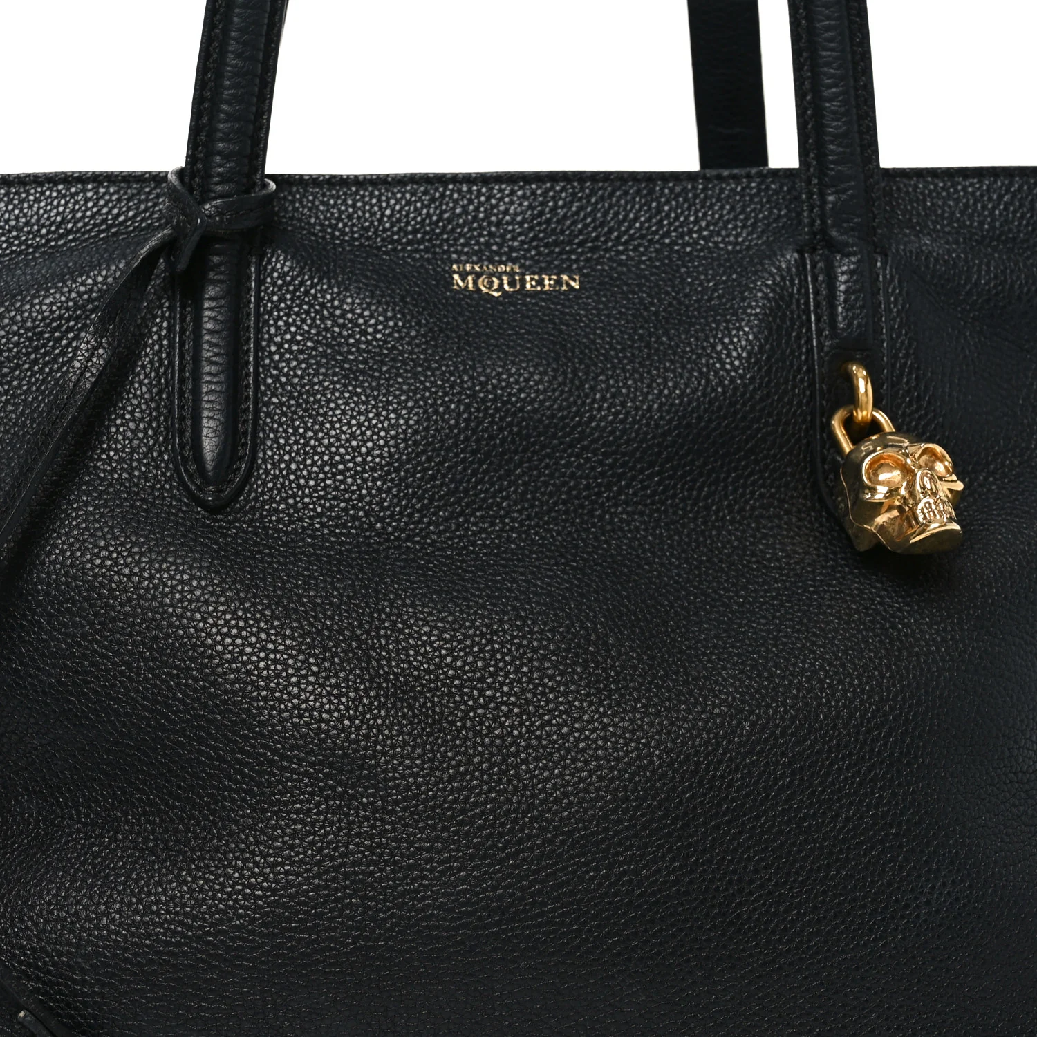 Pebbled Calfskin Large Skull Padlock Zip Around Tote Black - Top Club