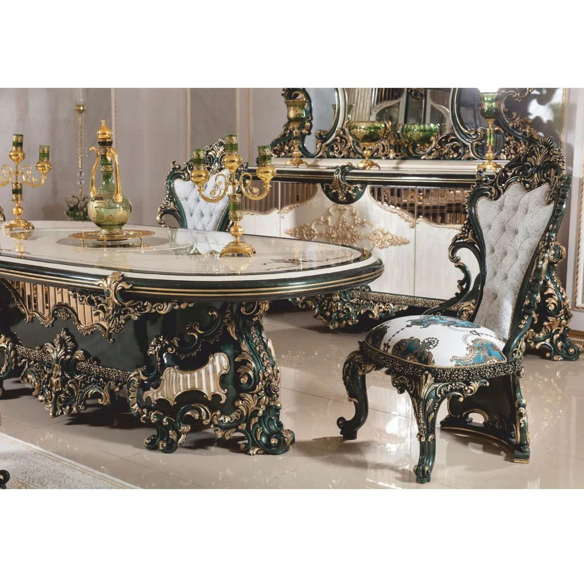 Luxury Baroque Dining Room Chair Set of 6 - Handmade Baroque Style Dining Room Furniture